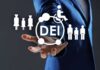 DEI graphic with diverse icons in man's hand.