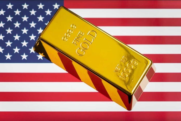 shutterstock_2202172999.jpg featured image Gold bar on American flag background