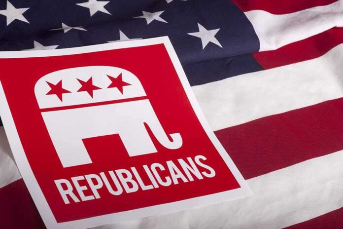 305852225 featured image Republican symbol on American flag background.
