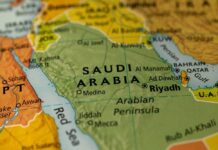 Map showing Saudi Arabia and surrounding countries