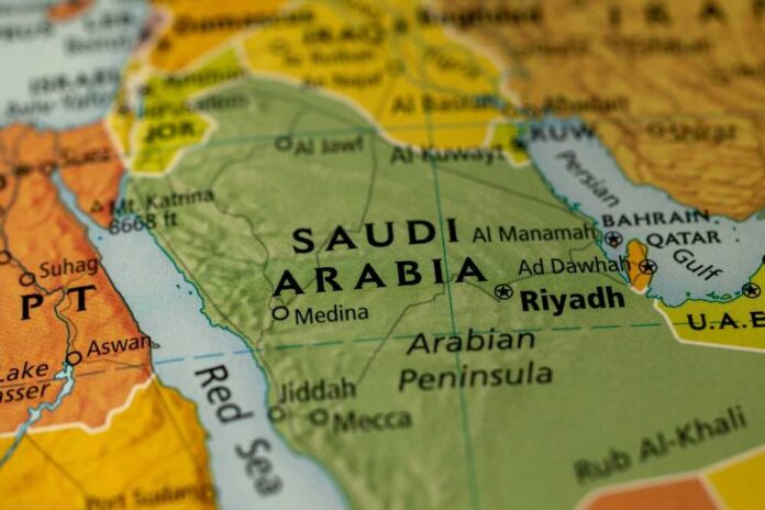 Map showing Saudi Arabia and surrounding countries