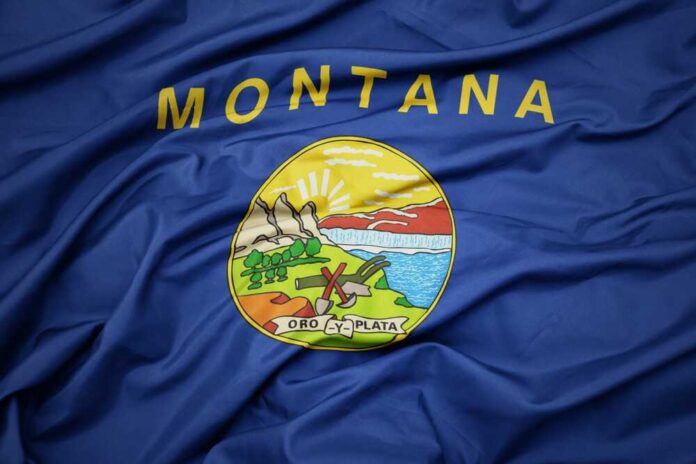 shutterstock_2447898787.jpg featured image Montana state flag with emblem and text