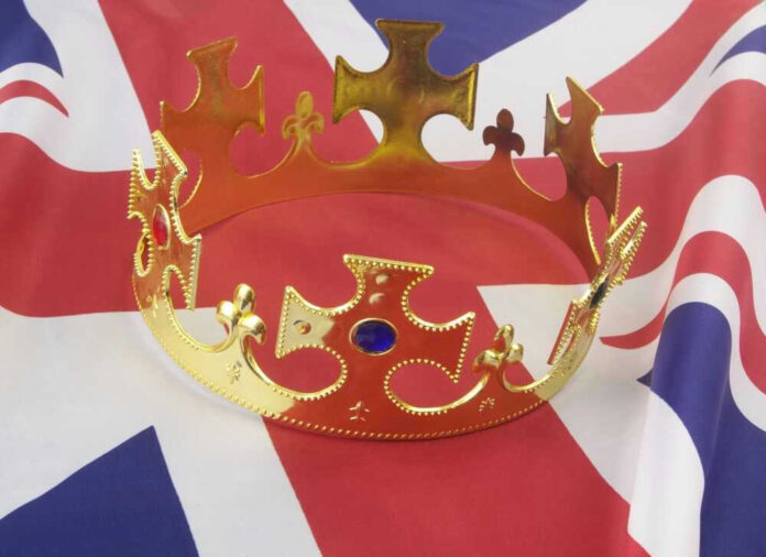 Gold crown on a Union Jack flag