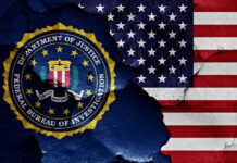 FBI seal overlaid on the American flag background