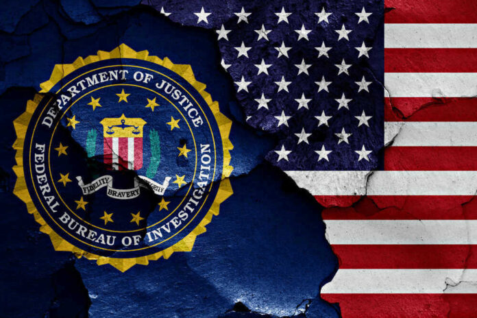 FBI seal overlaid on the American flag background