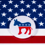 Democrat Party donkey on American flag background