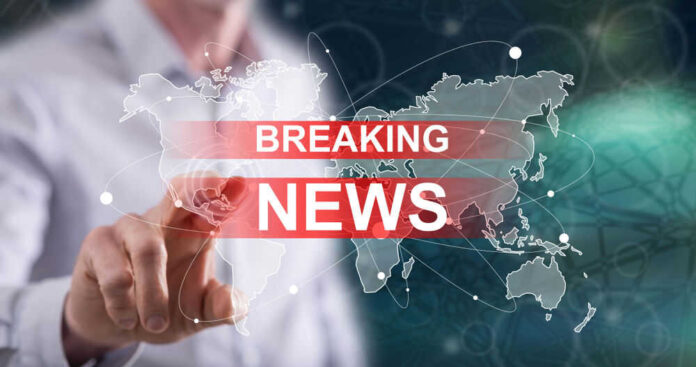 Breaking news graphic over world map background