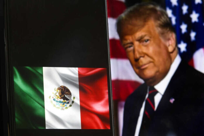 Donald Trump with Mexican flag on phone.