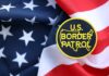 U.S. Border Patrol badge on a background of the American flag