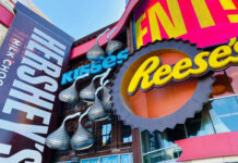 Colorful storefront featuring Hershey's and Reese's signage