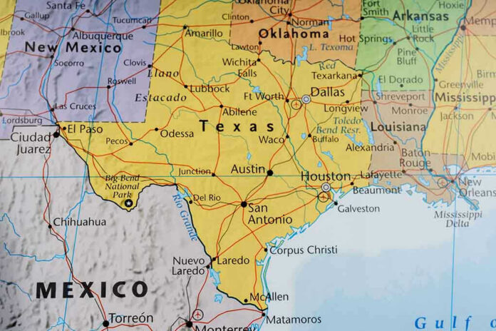 Map of Texas and surrounding states.
