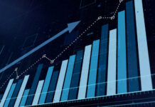 Rising bar graph with upward trending line chart