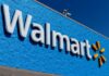 Walmart store sign on a blue wall