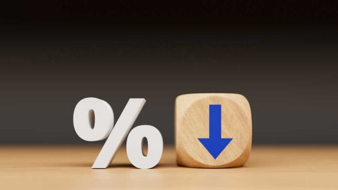 A percentage symbol next to a wooden block with a downward arrow