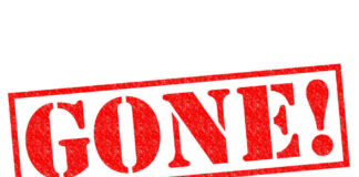 Red gone stamp with exclamation point