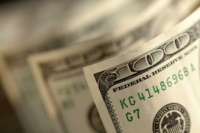 Close-up of a stack of hundred dollar bills