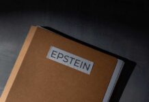 A brown folder with the label 'EPSTEIN' on it