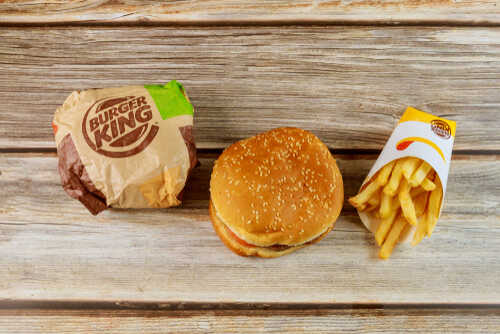 17,January,2020,Chicago,Il:,Burger,King,Set,Has,Hamburger Burger King hamburger and fries on a wooden surface