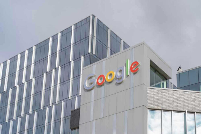 shutterstock_2476224377 Google office building with logo on the facade.