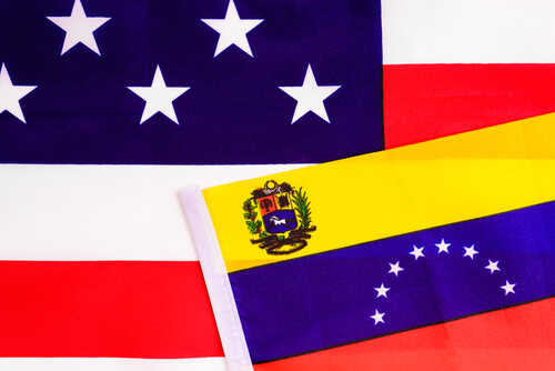 Flags of Venezuela and the United States displayed together