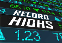 Stock market numbers displaying Record Highs