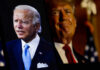 Joe Biden and Donald Trump on split screens