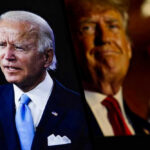 Joe Biden and Donald Trump on split screens