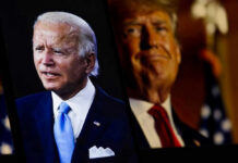 Joe Biden and Donald Trump on split screens