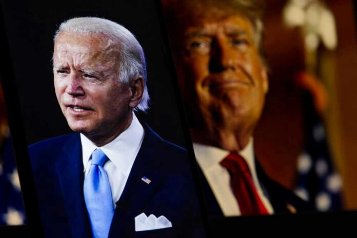 Joe Biden and Donald Trump on split screens