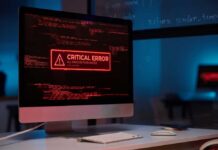 Computer screen displaying a critical error message in red